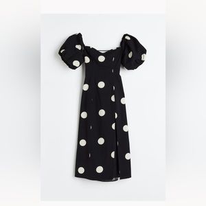 H&M off the shoulder polka dot puffed sleeve midi dress